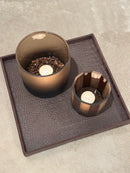 Leren dienblad vierkant Noa maat S in donkerbruine krokoprint - 30x30x2,5 cm