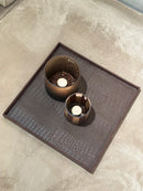 Leren dienblad vierkant Noa maat M in donkerbruine krokoprint - 40x40x2,5 cm