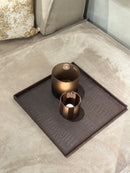 Leren dienblad vierkant Noa maat M in donkerbruine krokoprint - 40x40x2,5 cm