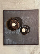 Leren dienblad vierkant Noa maat M in donkerbruine krokoprint - 40x40x2,5 cm