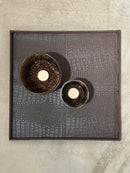 Leren dienblad vierkant Noa maat M in donkerbruine krokoprint - 40x40x2,5 cm