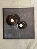 Leren dienblad vierkant Noa maat M in donkerbruine krokoprint - 40x40x2,5 cm