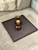 Leren dienblad vierkant Noa maat L in donkerbruine krokoprint - 50x50x2,5 cm