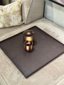 Leren dienblad vierkant Noa maat XL in donkerbruine krokoprint - 60x60x2,5 cm