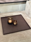 Leren dienblad vierkant Noa maat XL in donkerbruine krokoprint - 60x60x2,5 cm