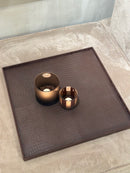 Leren dienblad vierkant Noa maat XL in donkerbruine krokoprint - 60x60x2,5 cm