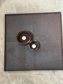 Leren dienblad vierkant Noa maat XL in donkerbruine krokoprint - 60x60x2,5 cm