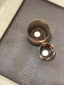 Leren dienblad vierkant Noa maat XL in donkerbruine krokoprint - 60x60x2,5 cm