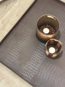 Leren dienblad vierkant Noa maat XL in donkerbruine krokoprint - 60x60x2,5 cm