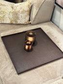 Leren dienblad vierkant Noa maat XL in donkerbruine krokoprint - 60x60x2,5 cm