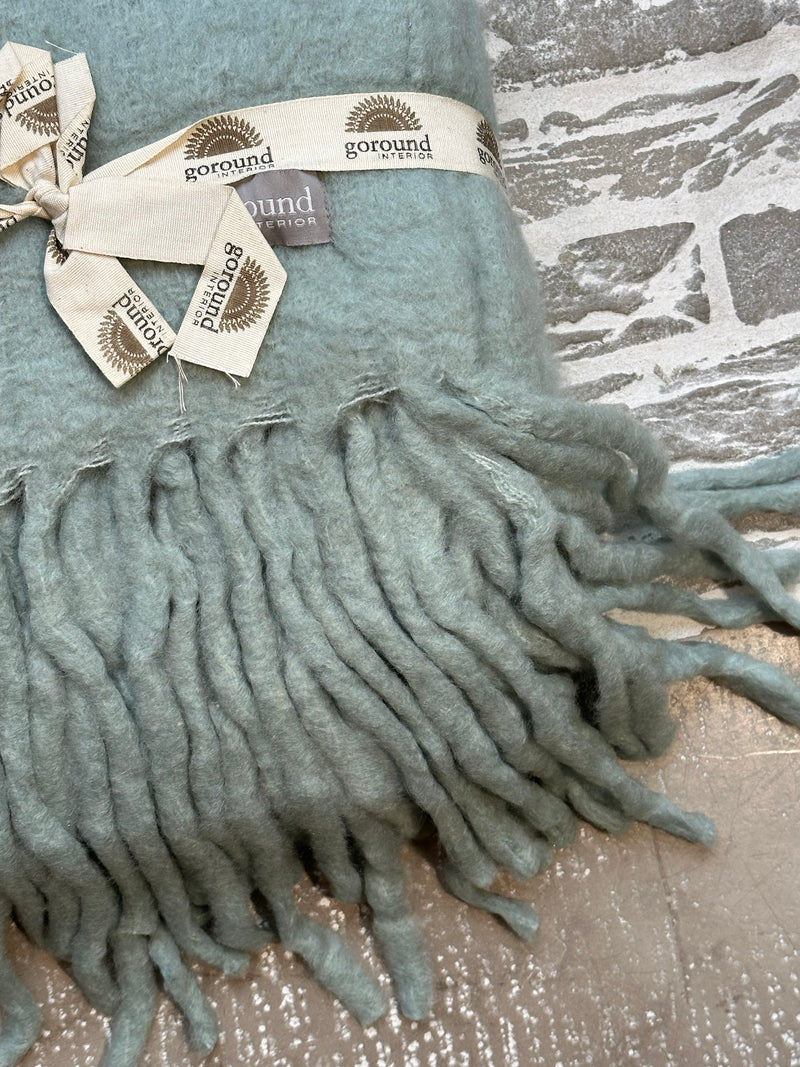 Plaid van wol met franjes - grijsblauw - 130x170 cm