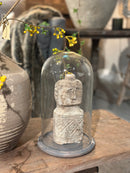 Glazen stolp met vergrijsd houten voet - H29 x D17 cm