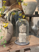 Glazen stolp met vergrijsd houten voet - H29 x D17 cm