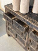 Zwart dressoir met 4 lades en 2 deurtjes - 145x42x85 cm