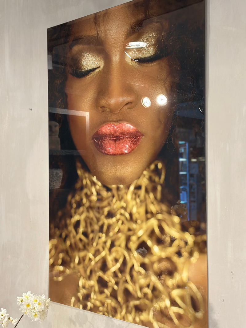 Acrylic art print 80x120 cm glanzend – Woman in gold