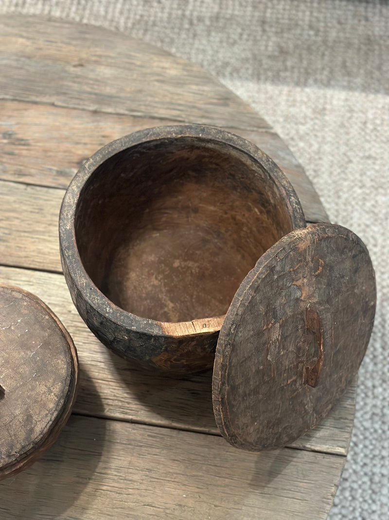 Authentieke houten pot met deksel - 36x25 cm