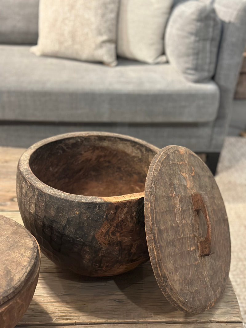 Authentieke houten pot met deksel - 36x25 cm