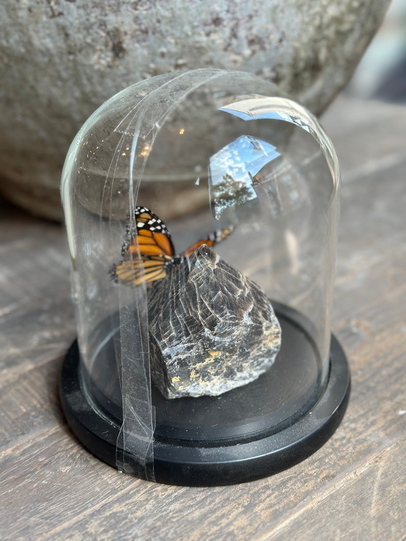 Stolp met oranje vlinder op marmeren steen - D16 x H17 cm