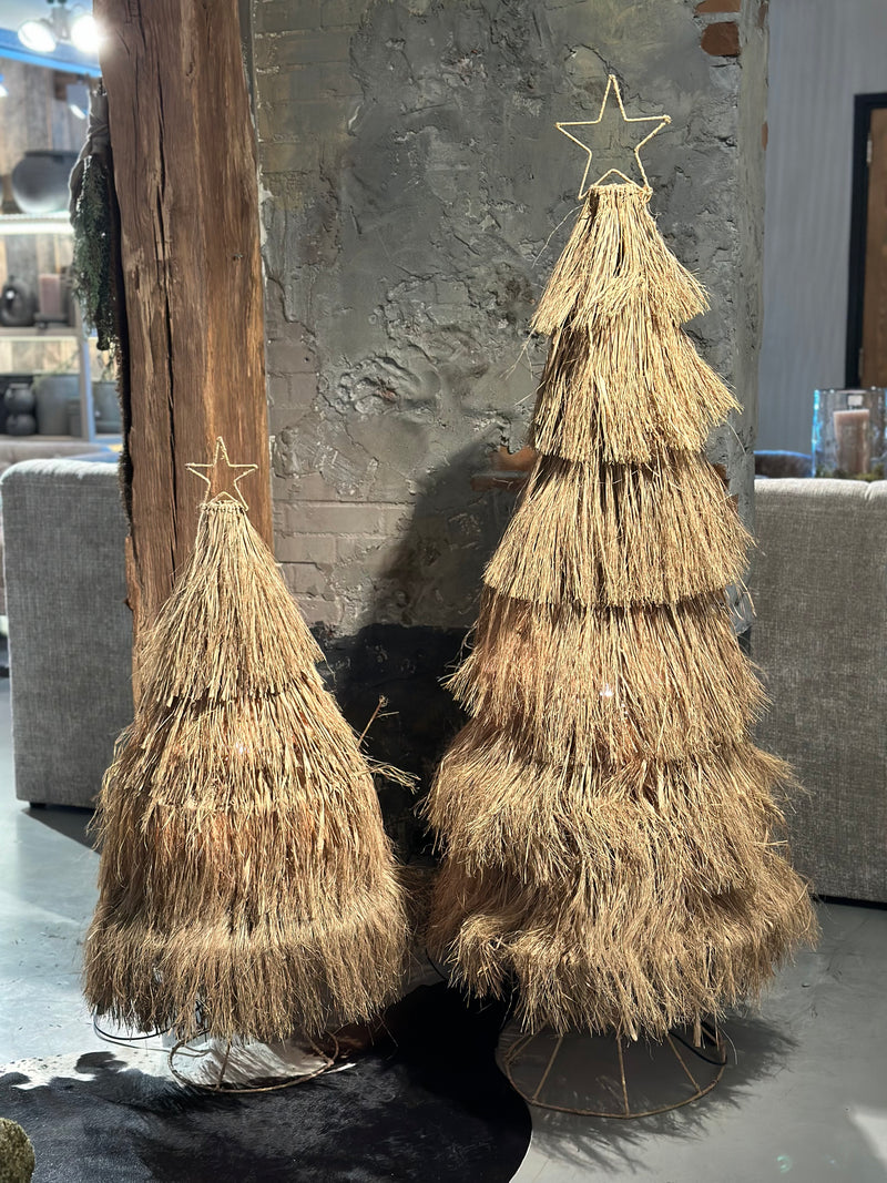 Kerstboom van raffia met lampje - 116 cm