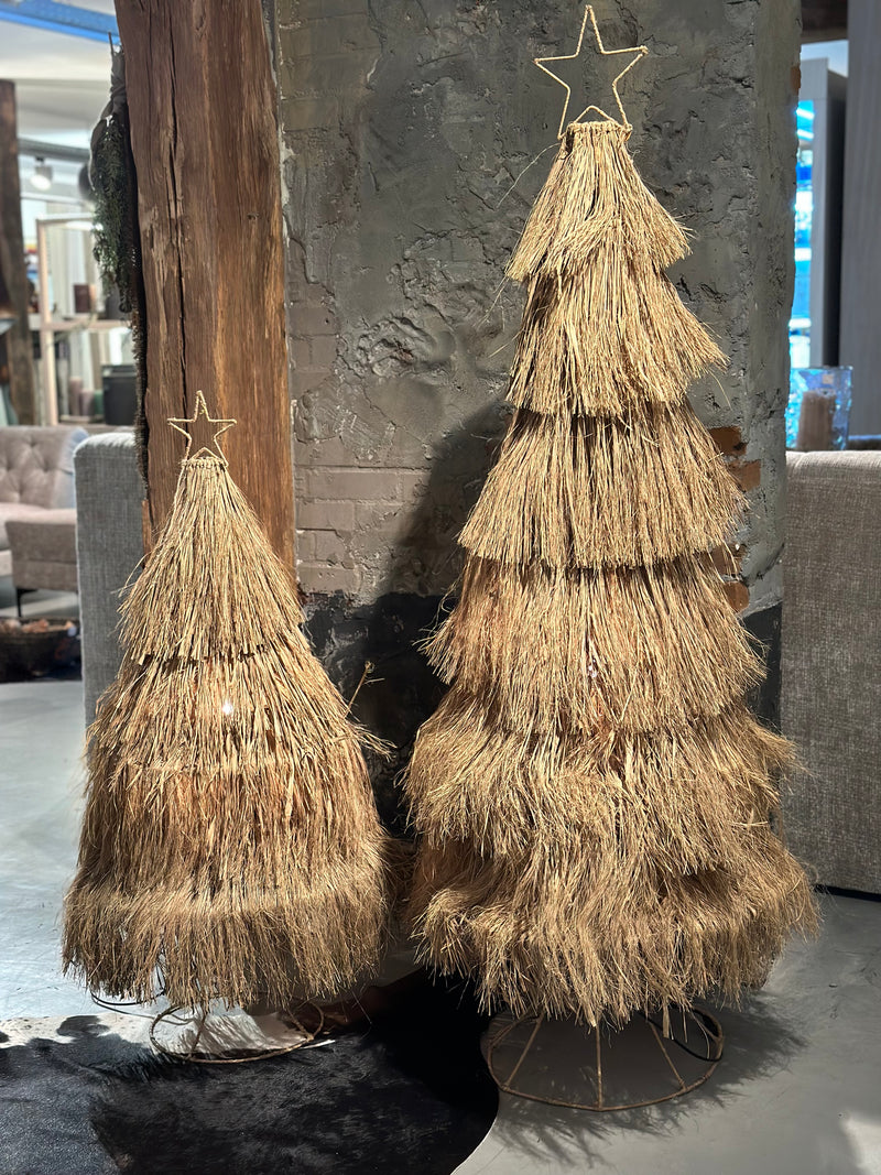 Kerstboom van raffia met lampje - 116 cm