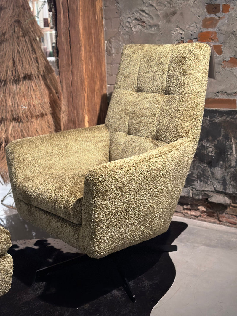 Fauteuil Dea in groenkleurige, zachte velours stof - Met draaipoot