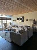 Fauteuil Karel in beige linnen-look stof met 1 lange en 1 korte armleuning