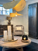 Vergrijsde salontafel met houten poot - 135 cm