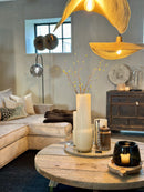 Vergrijsde salontafel met houten poot - 135 cm