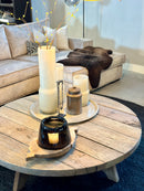 Vergrijsde salontafel met houten poot - 135 cm