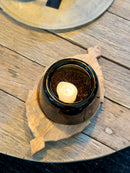 Vergrijsde salontafel met houten poot - 135 cm