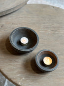 Set van 2 houten schaaltjes donkergrijs - 10 cm / 14 cm