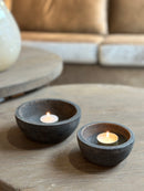 Set van 2 houten schaaltjes donkergrijs - 10 cm / 14 cm