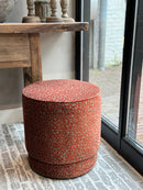 Hocker Two in oranjeroze panterprint stof - H 45 cm x D 45 cm