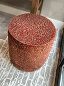 Hocker Two in oranjeroze panterprint stof - H 45 cm x D 45 cm