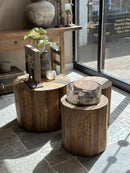 Salontafel houtblok op wieltjes