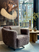 Fauteuil Cindy met zwarte draaipoot in donkerbruine doodle stof