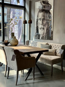 Eettafel Marja van rustiek teakhout met zwarte metalen kruispoten - 180x90 cm