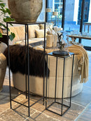 Zuil van zwart opengewerkt metaal met gouden blad - 80x25x25 cm