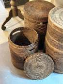 Bruine rotan mand met deksel - 30x40 cm