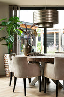 Eetkamerstoel Soho in taupekleurige velours stof met koeienhaartjes print