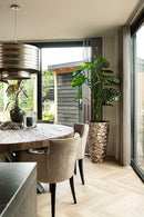 Eetkamerstoel Soho in taupekleurige velours stof met koeienhaartjes print