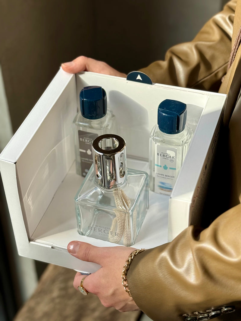 Lampe Berger geurbrander startset met vierkante fles – giftset inclusief 2 x 250 ml parfum