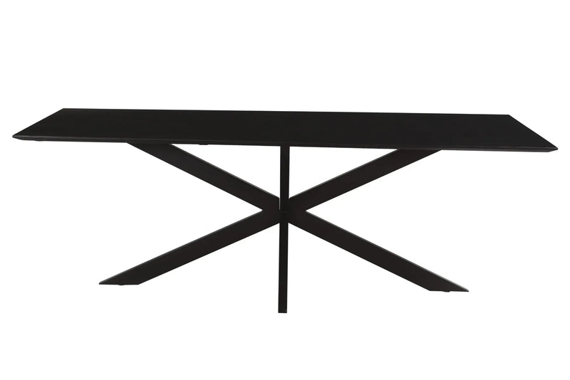 Zwarte eetkamertafel met zwart stalen spinpoot - 220x100x78 cm