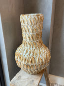 Stenen bolvaas met groene blaadjes - Galbula - D30 x H45 cm