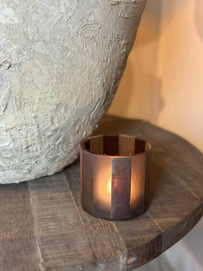 Windlicht Carved glass - Dark Brown - D9 x H9 cm