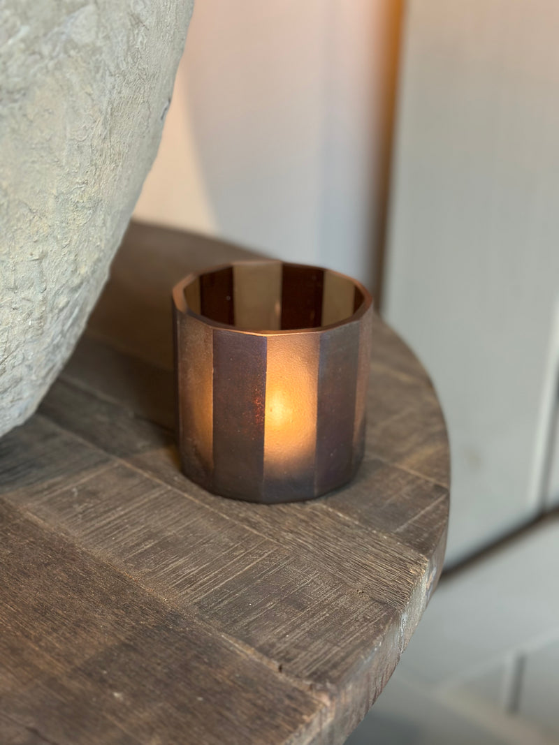 Windlicht Carved glass - Dark Brown - D9 x H9 cm