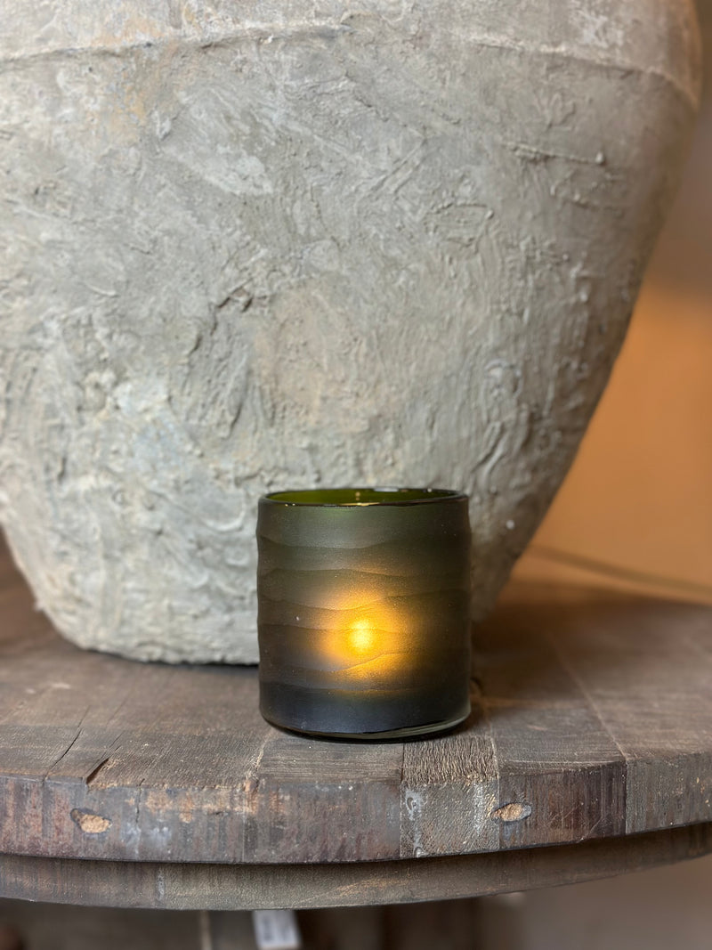 Windlicht Carved glass - Dark Green - H11 x D9 cm
