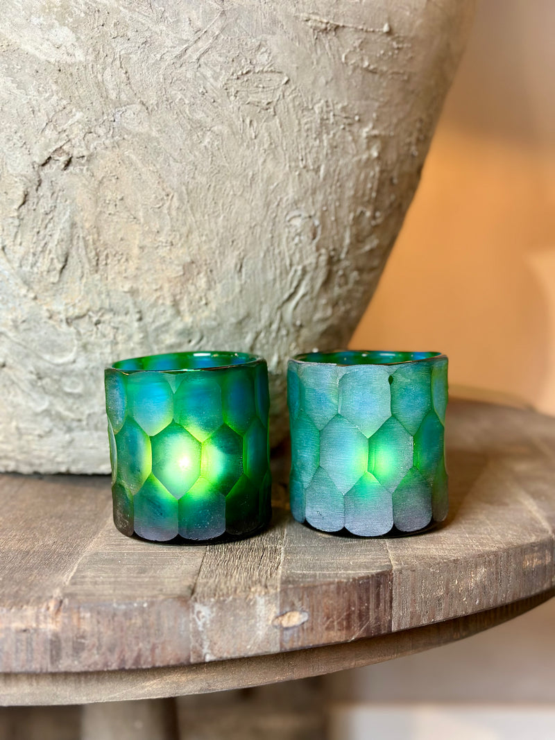 Windlicht Carved glass - Emerald Green - H9 x D9 cm