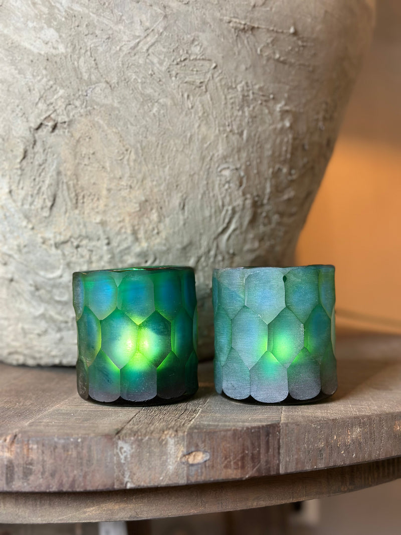 Windlicht Carved glass - Emerald Green - H9 x D9 cm