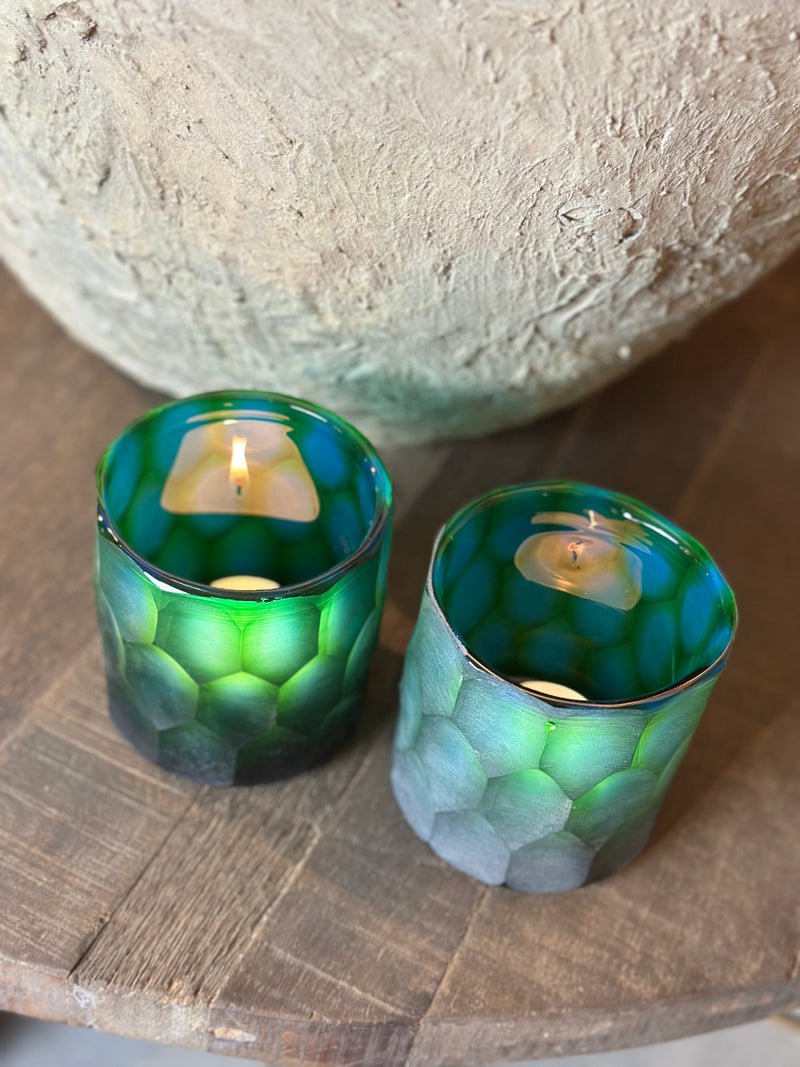 Windlicht Carved glass - Emerald Green - H9 x D9 cm